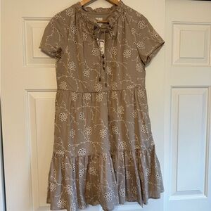 Joie Women’s Embroidered Floral Tan Beige Small Dress Bow Tiered Short Sleeve